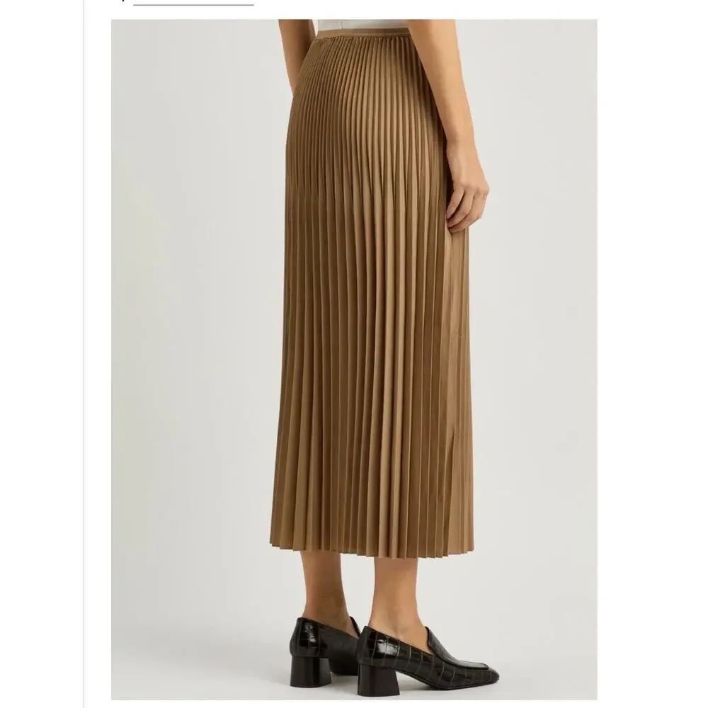 NEW Large Eileen Fisher BLACK Pleated Wool Silk Blend Midi Skirt stretch pullon